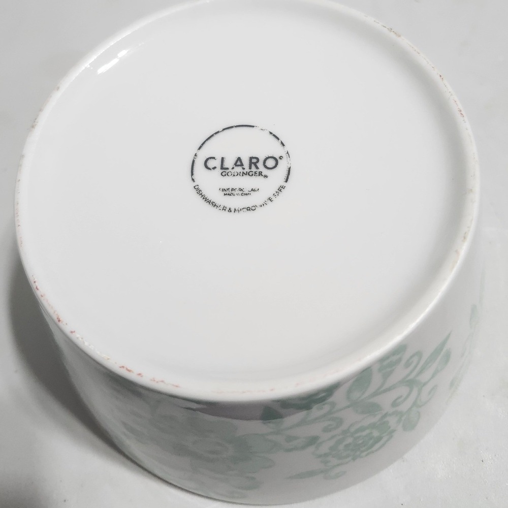 Claro by Godinger Fine Porcelain Green Floral Bowls Set of 4 Cereal Soup Mint - Picture 7 of 7